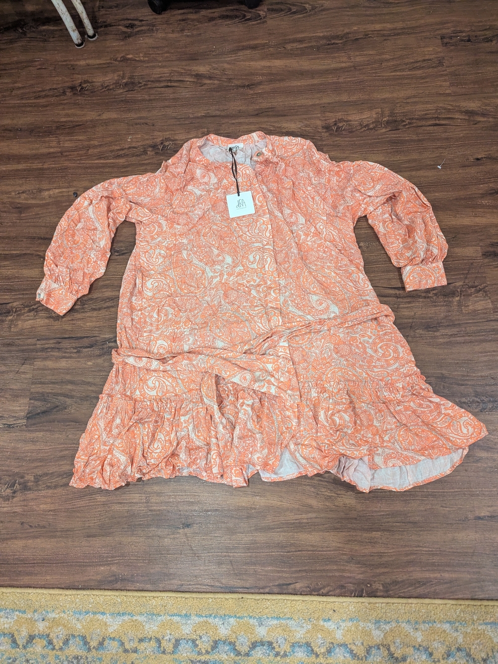 Women's Coral Paisley Mini Dress with Ruffle Hem